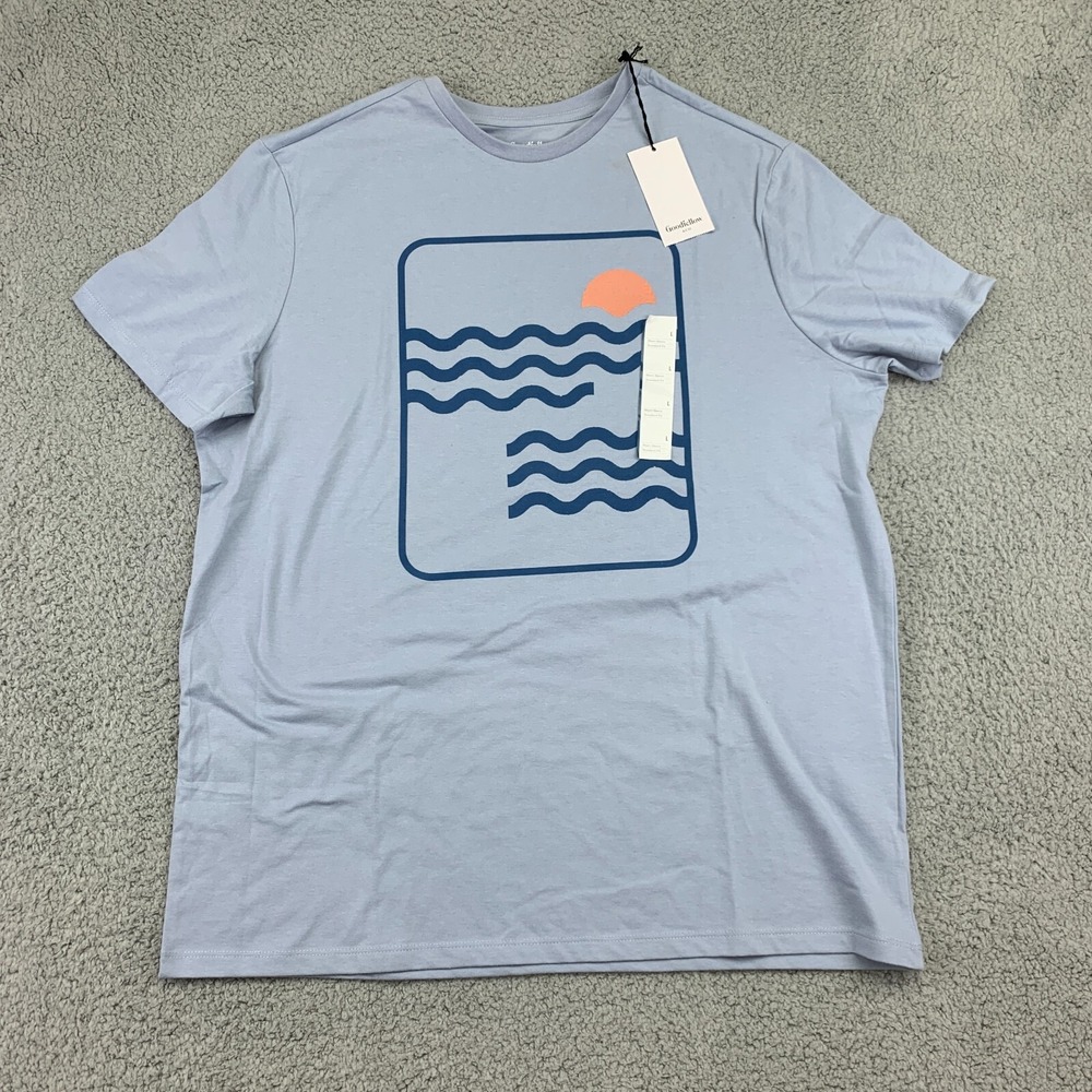 NEW Goodfellow T-Shirt Women's Large Blue Short Sleeve Water Sun Print Crew Neck